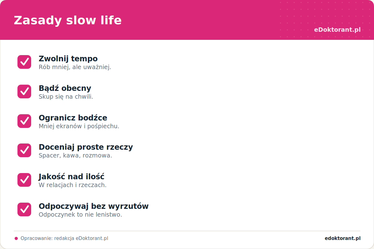 Zasady slow life – infografika