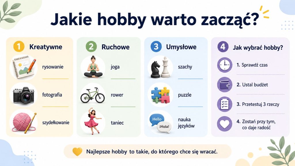 Jakie hobby warto zacząć? 50 pomysłów na pasje kreatywne, ruchowe i umysłowe, wybór od zera w domu