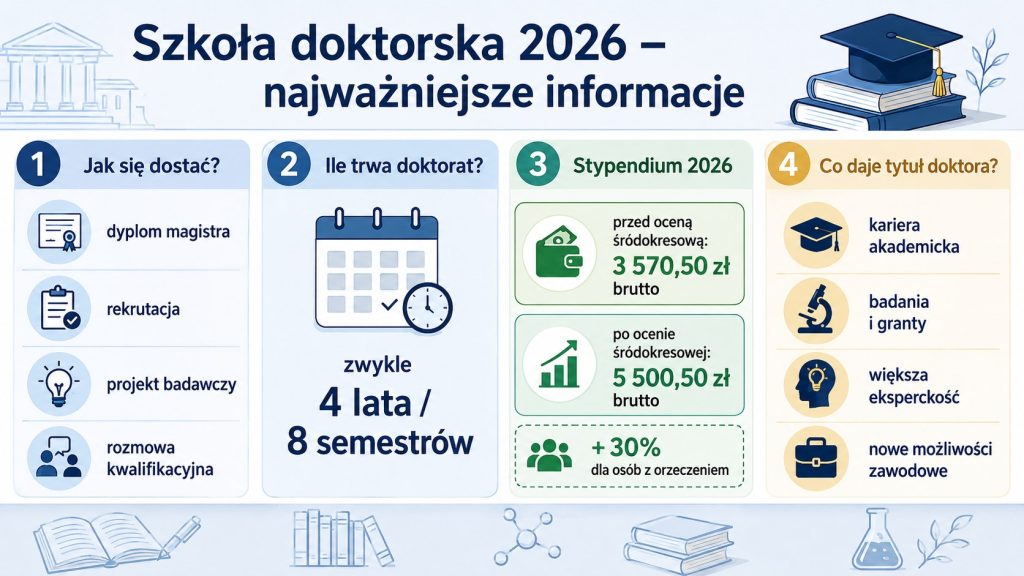 Szkoła doktorska 2026 w Polsce: rekrutacja, doktorat, stypendium i tytuł doktora po obronie i pracy
