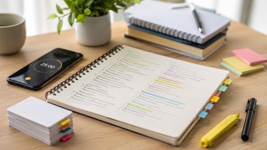 Jak się uczyć efektywnie: aktywne przypominanie, powtórki rozłożone w czasie, techniki notowania i nawyki poprawiające pamięć.