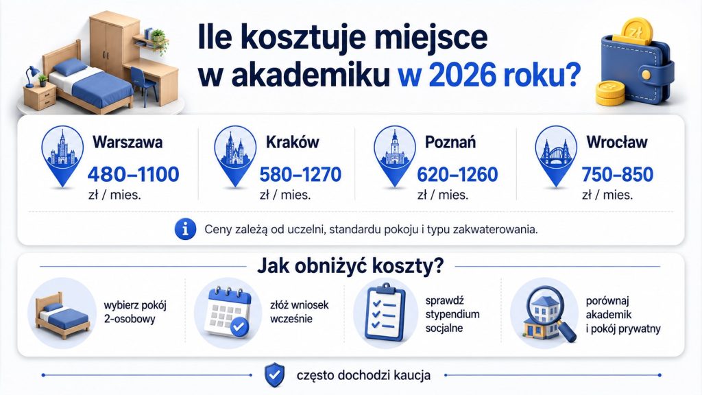 Pokój w akademiku w 2026 roku — ile naprawdę zapłacisz na studiach