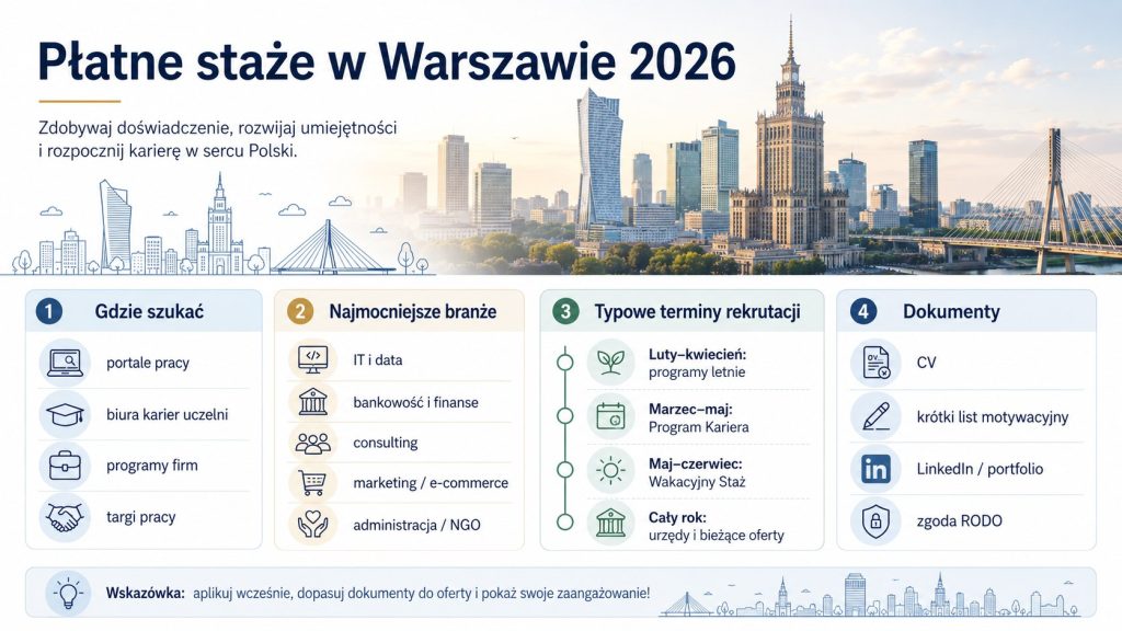 Płatne staże w Warszawie w 2026 roku — gdzie aplikować i jak zwiększyć szanse